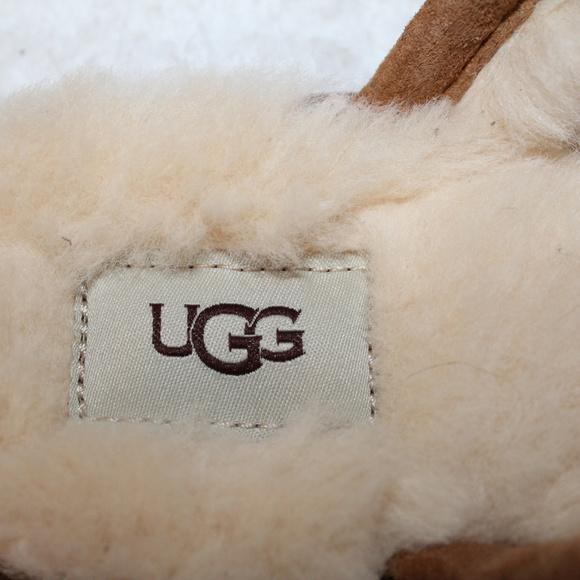 UGG SUEDE SHEARLING‎ CHESTNUT SLIDE SLIPPERS NEW! - Picture 5 of 8